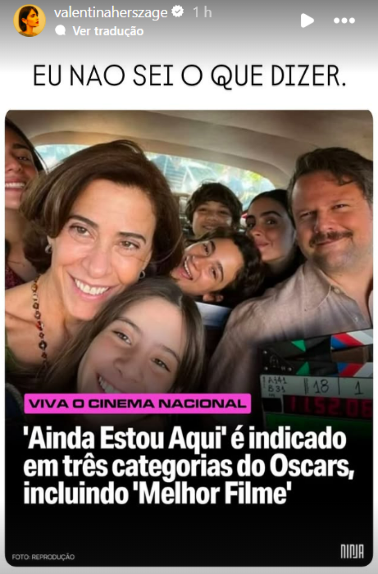 Valentina Herszage celebra indicações de 'Ainda Estou Aqui' no Oscar 