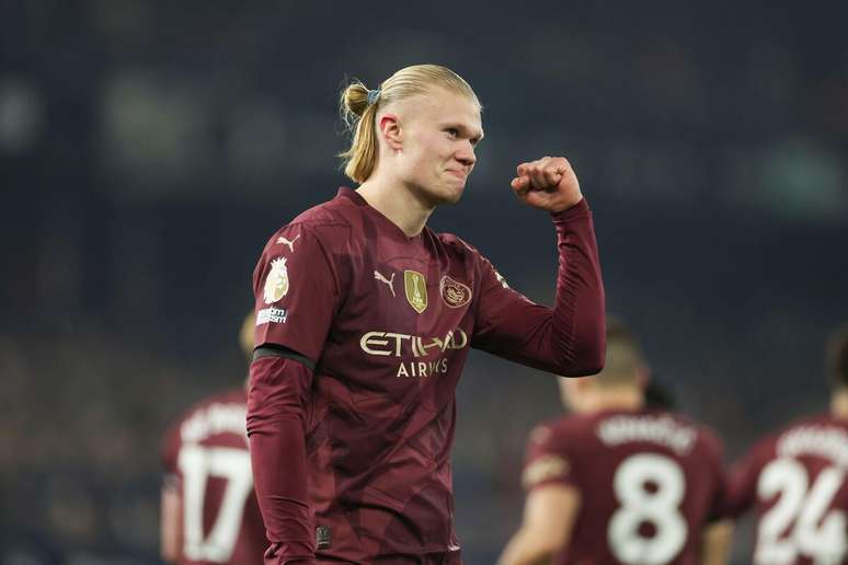 Erling Haaland (Manchester City) comemorando seu gol contra o Ipswich, no dia 19.01.2025