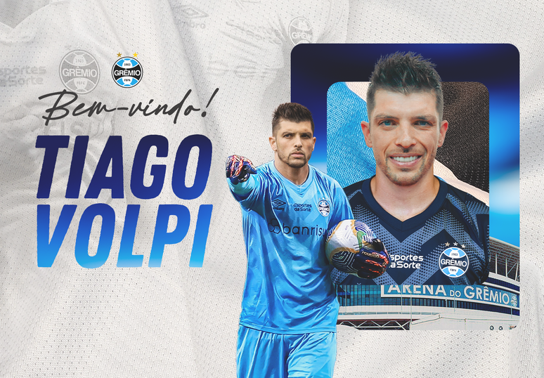 Anúncio de Tiago Volpi no Grêmio. 
