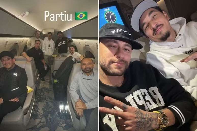 Neyar Jr a lo largo de los amigos y el padre en el avión en el camino a Brasil