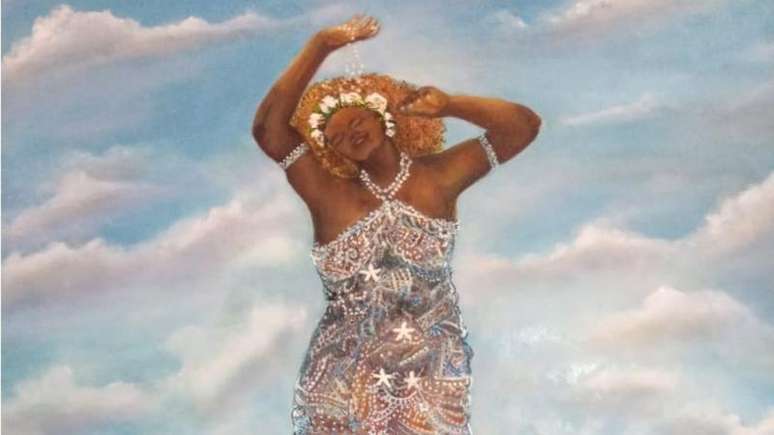 Quadro de Iemanj&aacute;, da artista Valeria Felipe, mostra representa&ccedil;&atilde;o negra de Iemanj&aacute;, fora dos padr&otilde;es de magreza