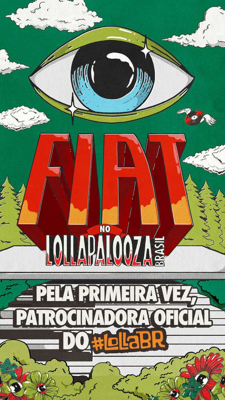 Cartaz da Fiat sobre o patroc&iacute;nio no Lollapalooza Brasil 2025