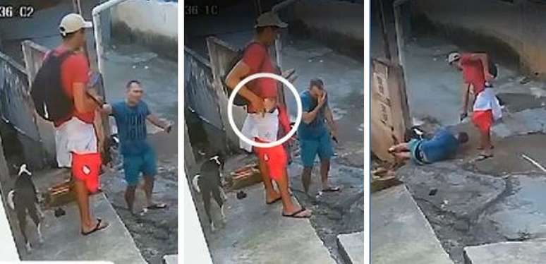 V&iacute;deo gravou o crime: homem se aproximou do policial Rafael Novais, que estava de folga, e depois atirou na v&iacute;tima. Testemunha disseram que assassino &eacute; vizinho que devia dinheiro para PM por causa de um retrovisor de carro quebrado &mdash;