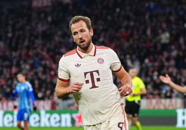 Harry Kane (Bayern de Munique) comemorando seu gol contra o Slovan Bratislava, no dia 29.01.2025