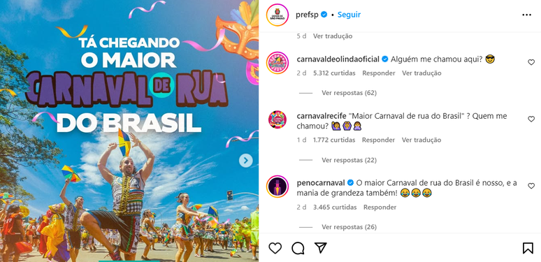 Prefeitura de SP diz ter maior carnaval de rua e leva zoeira de outras capitais