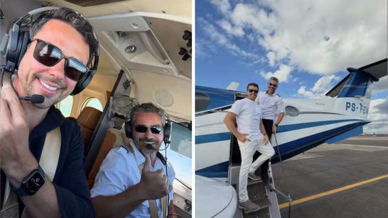 Piloto Gustavo Medeiros e o dono da aeronave, Márcio Carpena