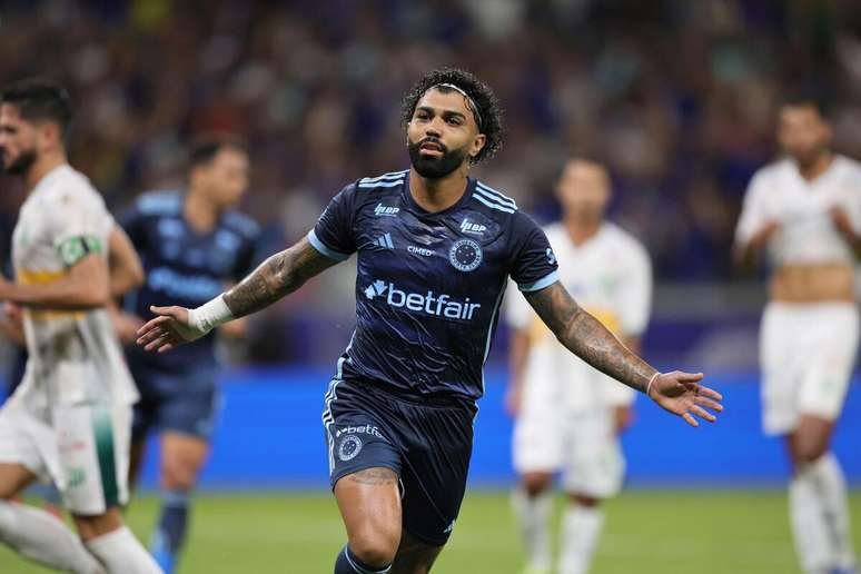 Gabigol (Cruzeiro) comemorando seu gol contra o Uberlândia, no dia 02.02.2025 