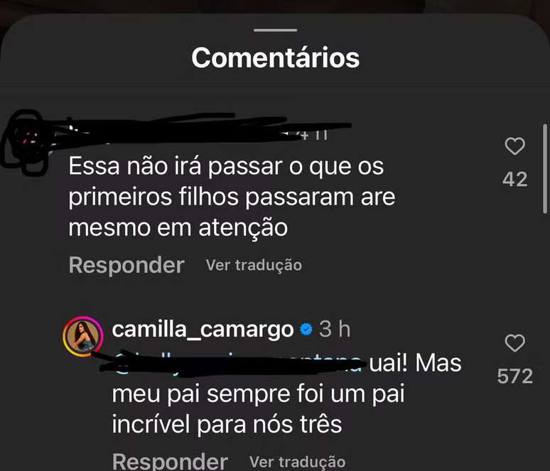 Camilla Camargo responde internauta em pol&ecirc;mica com Zez&eacute; Di Camargo - Instagram