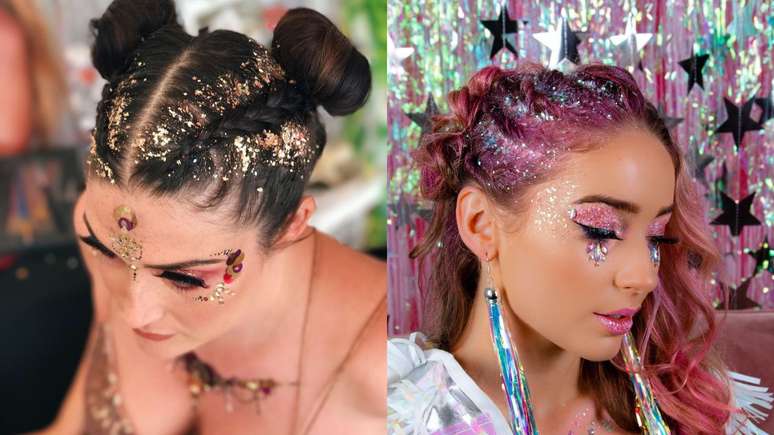 Cabelo com glitter carnaval –