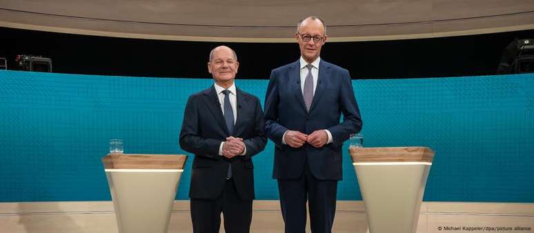 Incompatíveis até visualmente: candidatos Olaf Scholz e Friedrich Merz