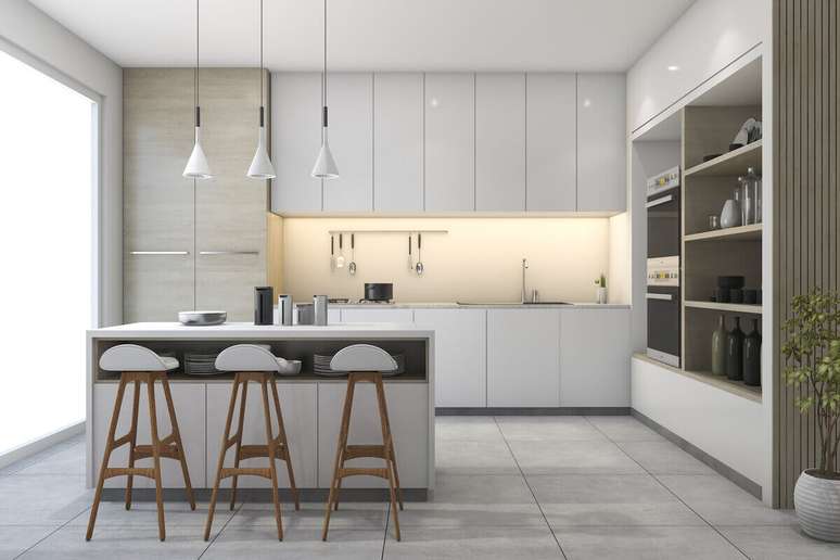 Os móveis apresentam desenho simples na decoração contemporânea 