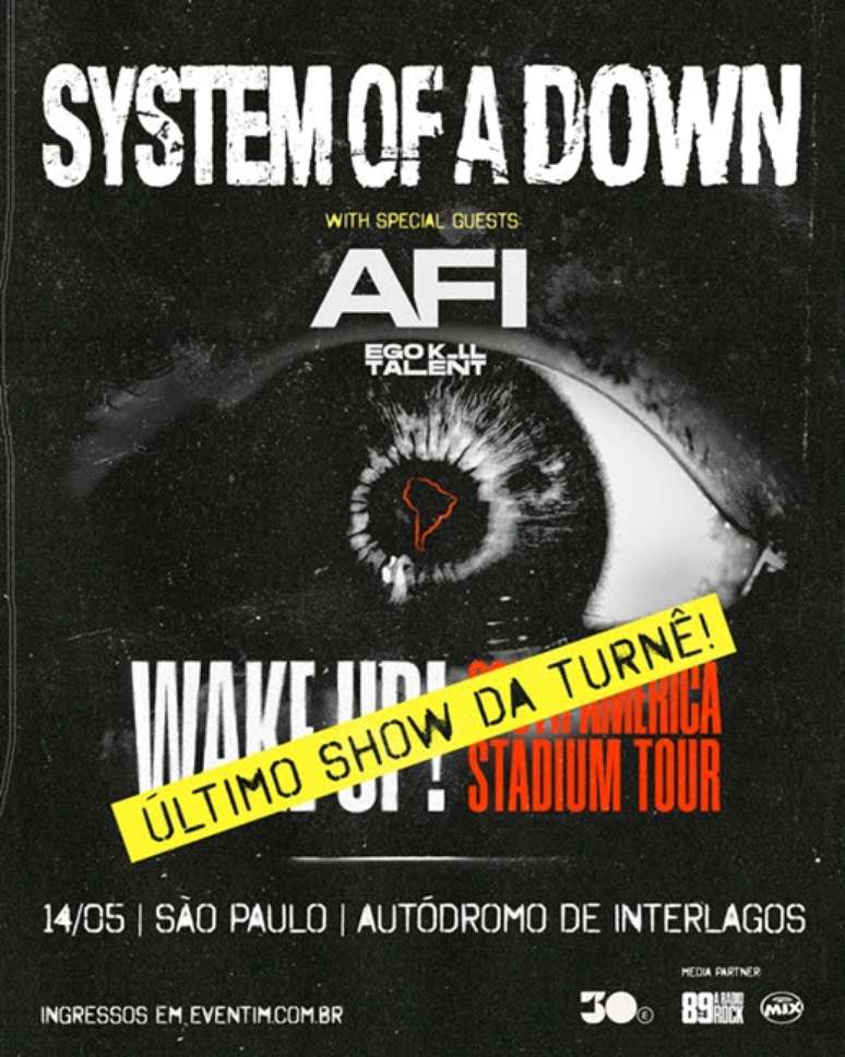 System of a Down anuncia show no Aut&oacute;dromo de Interlagos