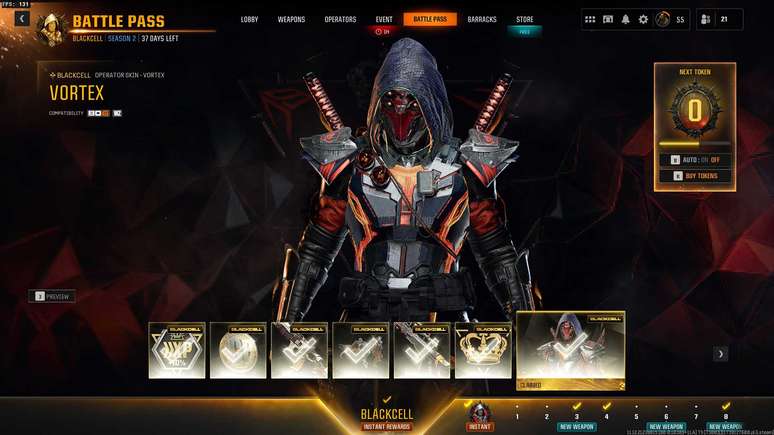 O passe de batalha &eacute; inspirado em Ninjas e Samurais