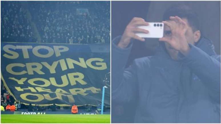 Rodri foi flagrado tirando foto de um bandeir&atilde;o que a torcida do Manchester City exibiu no jogo contra o Real Madrid