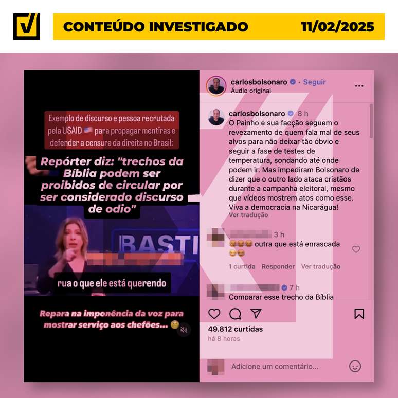 A edição do vídeo faz parecer que era da jornalista e não do deputado a alegação de que trechos da bíblia serão proibidos