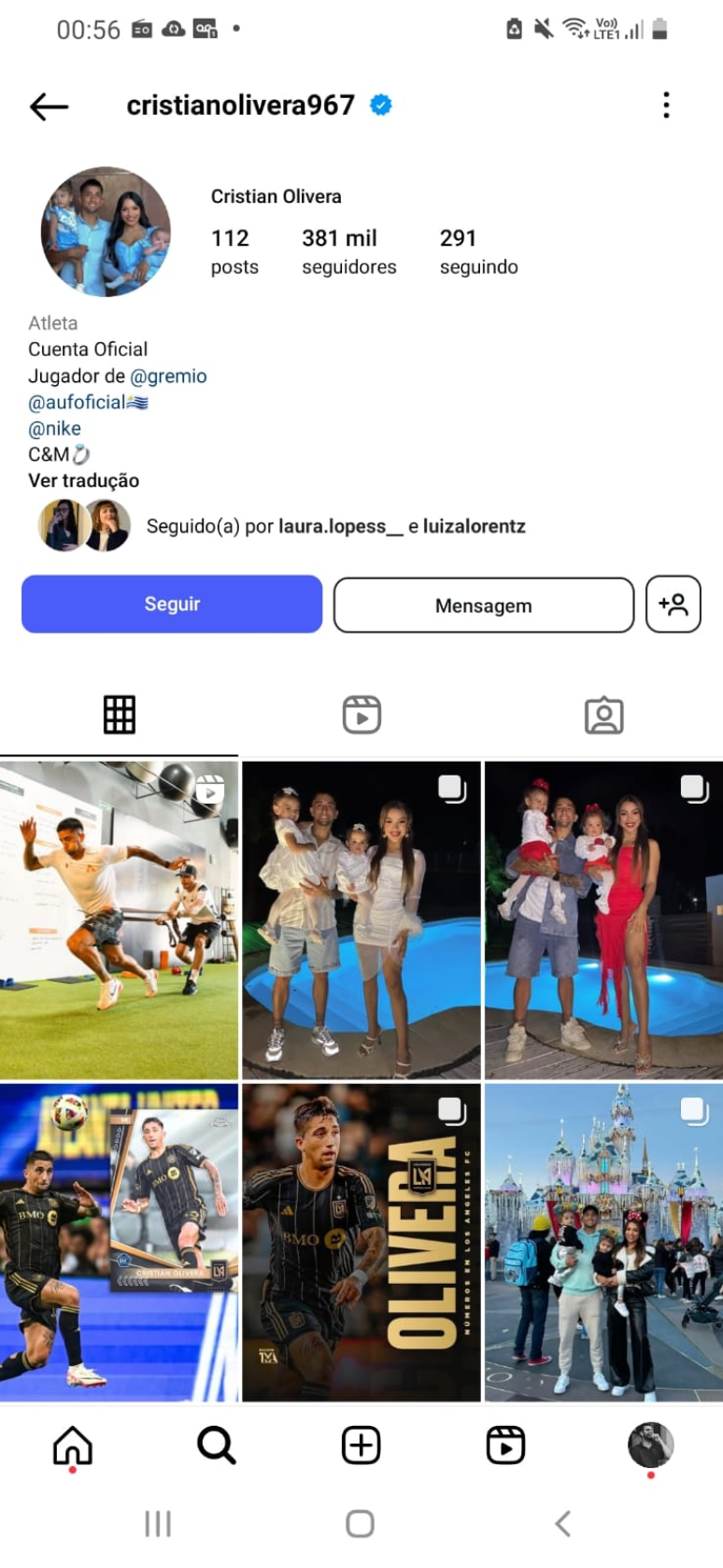 O Instagram de Cristian Oliveira, novo reforço do Grêmio.