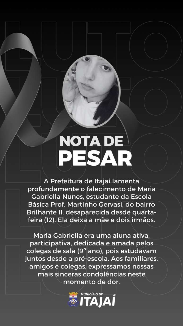 Prefeitura de Itaja&iacute; lamenta morte de adolescente encontrada em Navegantes &mdash;