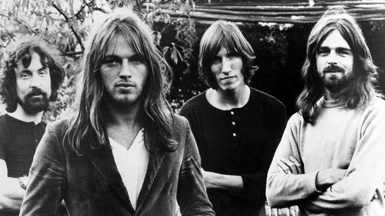 Pink Floyd em 1973 (E-D): Nick Mason, Dave Gilmour, Roger Waters e Rick Wright -