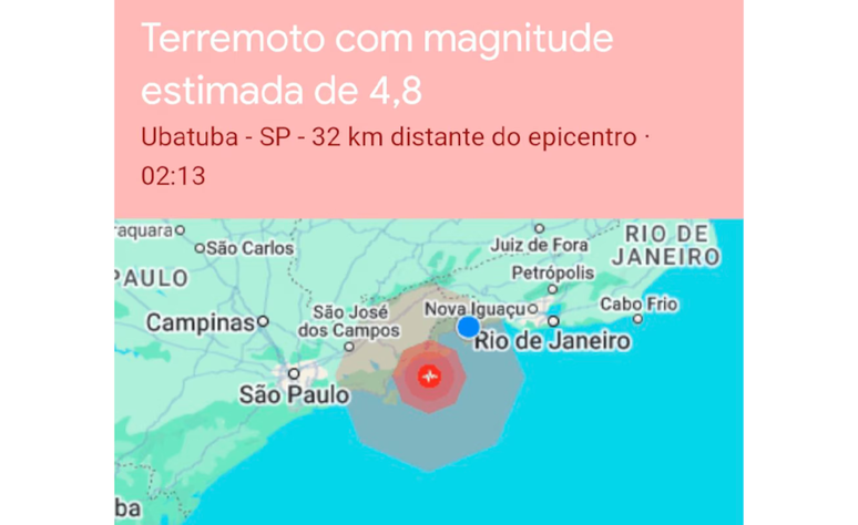 Na página do Google, mapa indicava Ubatuba como epicentro do tremor 