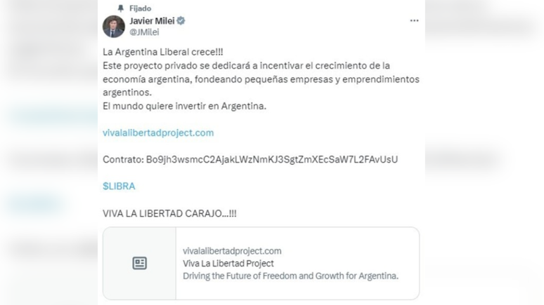 Javier Milei fixou postagem e horas depois apagou