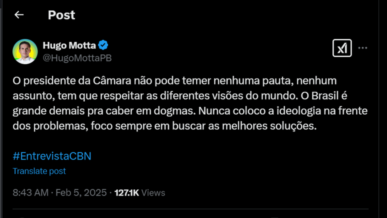 Motta afirma que qualquer tema pode ser analisado na Câmara e que decisões serão tomadas em conjunto com os líderes partidários