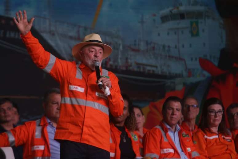 O Presidente Lula em evento de retomada da indústria naval em Angra dos Reis na segunda-feira, 17