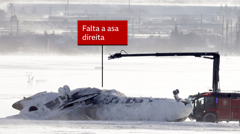 Foto mostra avião sem a asa direita