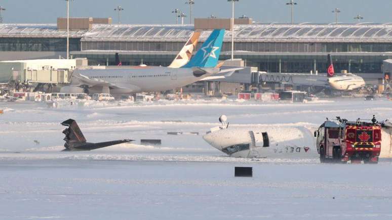Foto diurna mostrando avião de cabeça para baixo