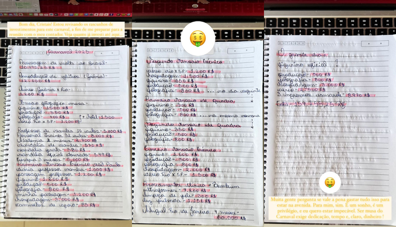 Gastos de Ravena Hanniely com o carnaval 2025.