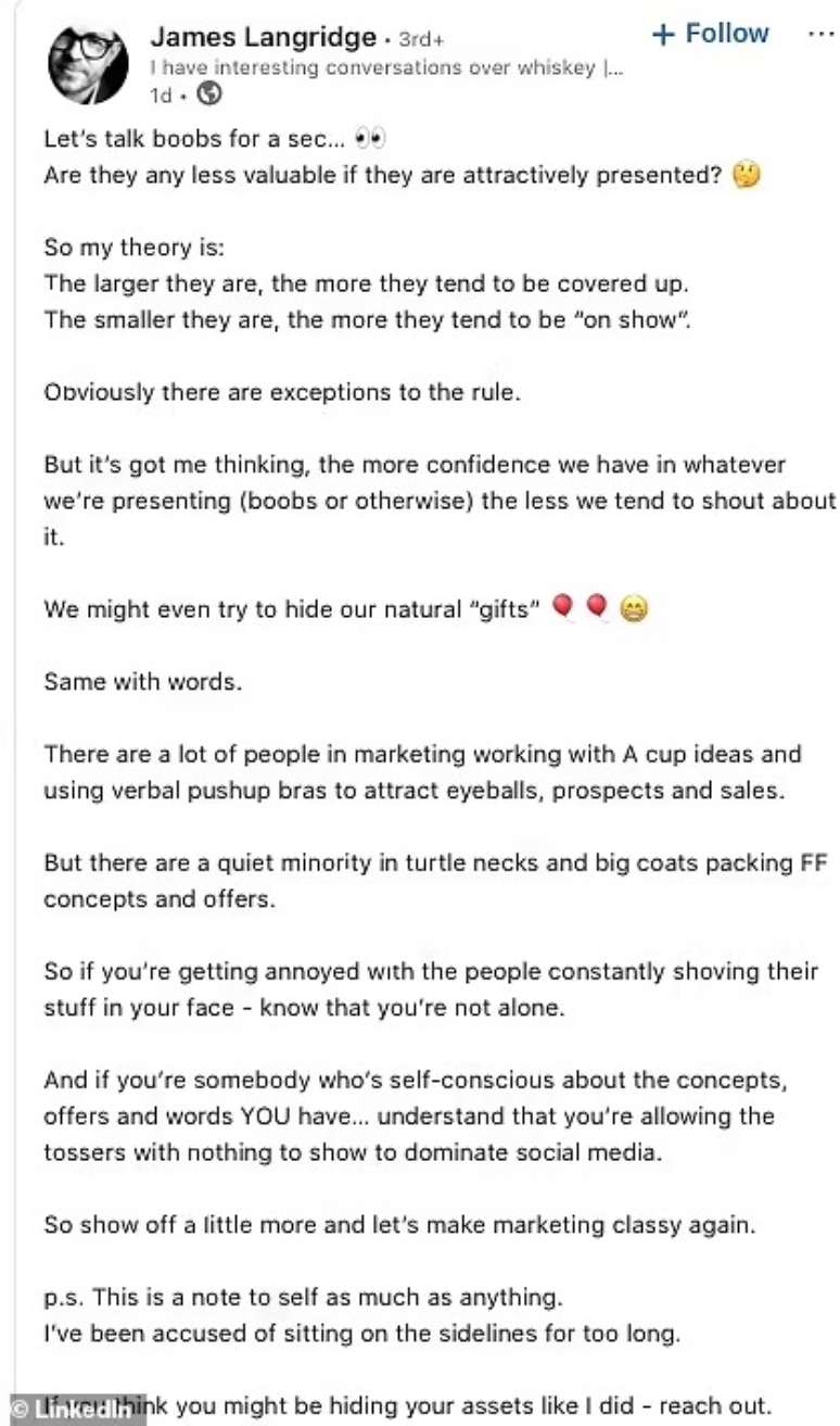Usuário posta teoria sexista no LinkedIn