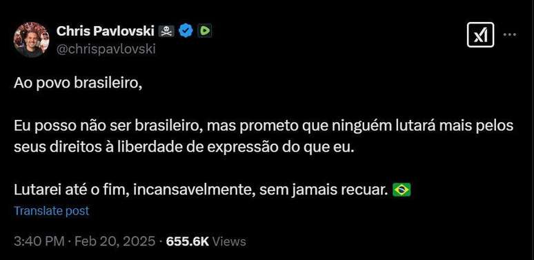 CEO da Rumble afirma que processo contra Moraes &eacute; luta 'pela liberdade de express&atilde;o' dos brasileiros