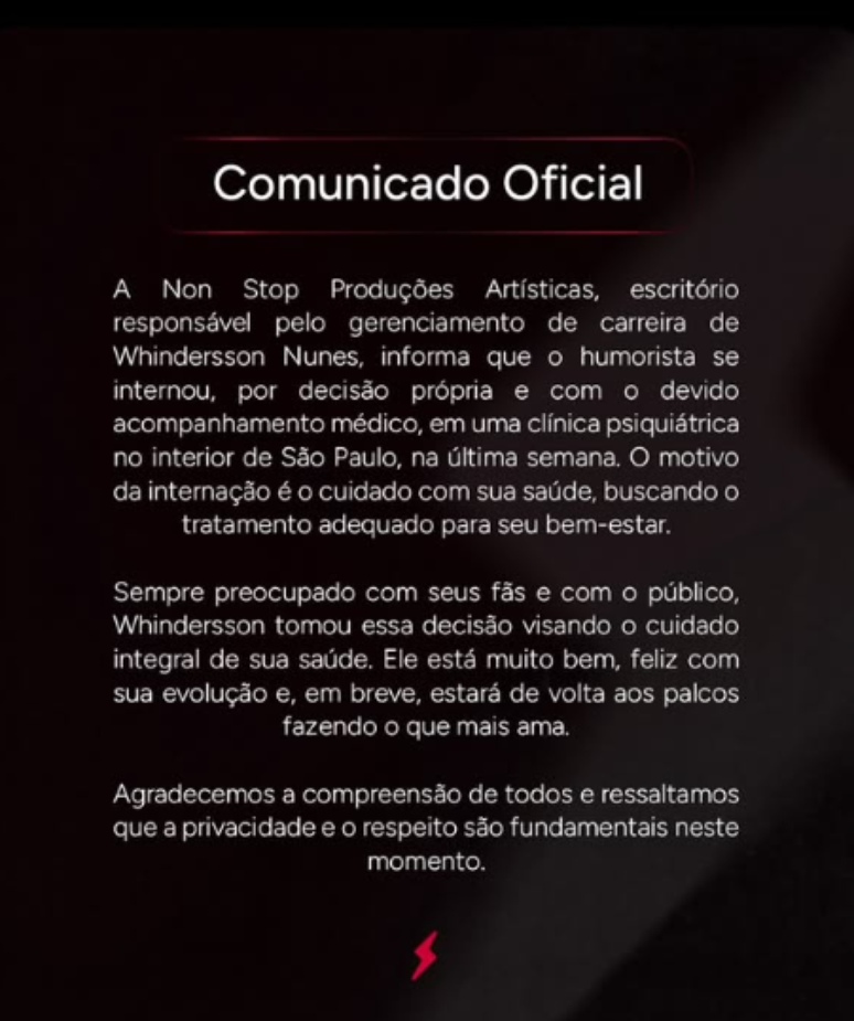 Assessoria confirma internação de Whindersson Nunes para cuidado com a saúde