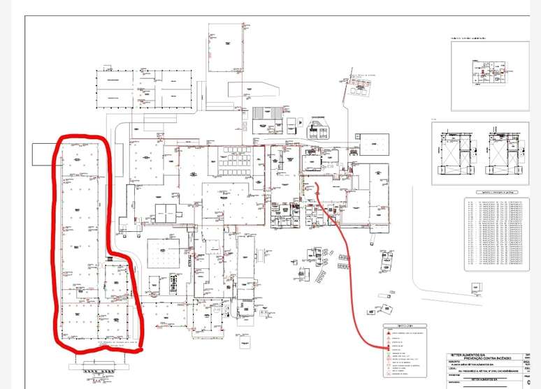 O inc&ecirc;ndio ocorreu no galp&atilde;o 'F&aacute;brica de Chocolates', ao fundo da f&aacute;brica; o espa&ccedil;o representa uma grande parte do terreno