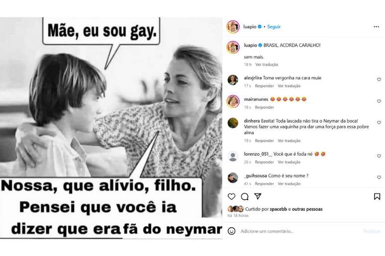 Luana Piovani derived Neymar Jr in an Instagram post
