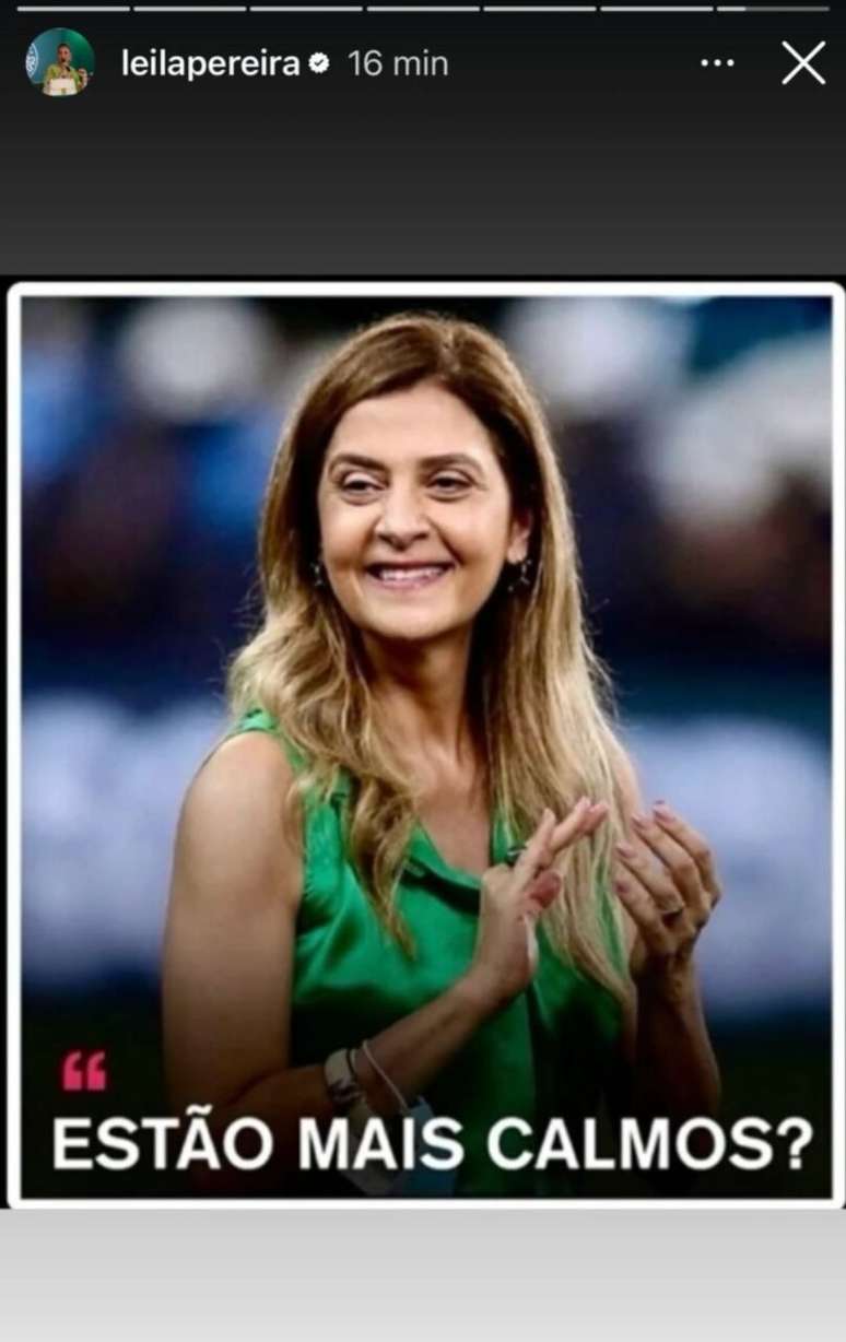 Leila Pereira posta meme ap&oacute;s classifica&ccedil;&atilde;o do Palmeiras &ndash;