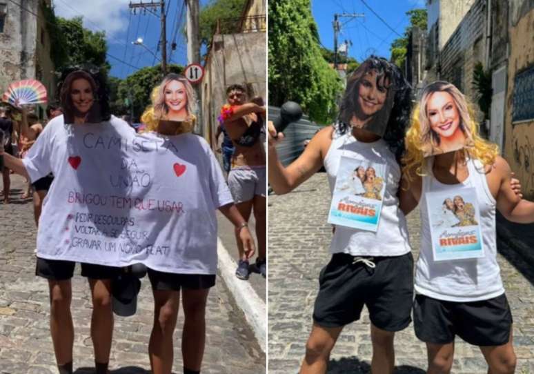 Foliões usam fantasia de suposta briga entre Ivete Sangalo e Claudia Leitte
