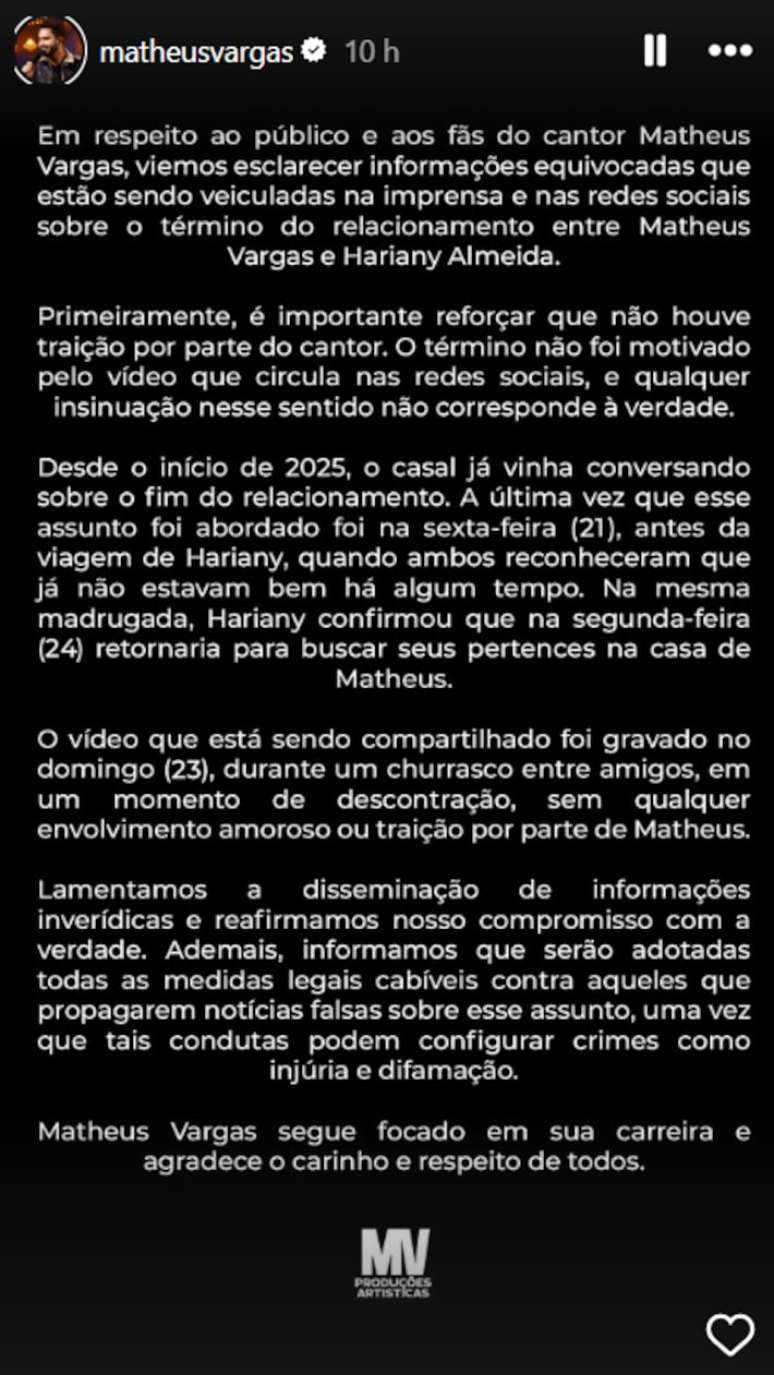 Matheus Vargas denies the voices on betrayal Matheus Vargas denies the voices on betrayal