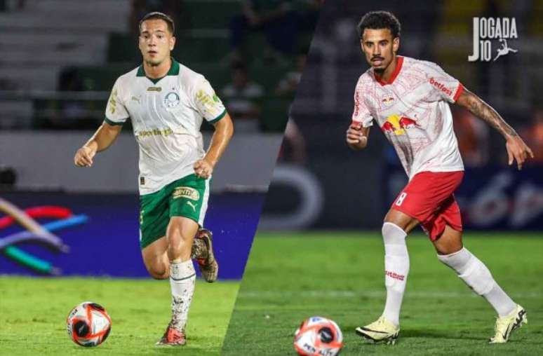 Fotos: Fabio Menotti/Palmeiras / Ari Ferreira/Red Bull Bragantino. - Legenda: Palmeiras muda moldes da troca entre Lucas Evangelista e Fabinho