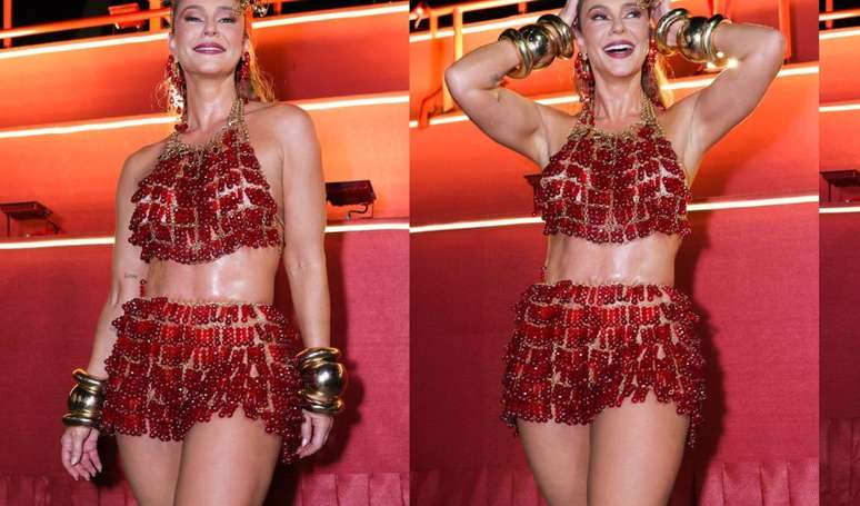 Carnaval RJ 2025: Paolla Oliveira, dois dias antes de ser Rainha da Grande Rio, deixa barriga de fora em look curto de miçangas na Sapucaí.