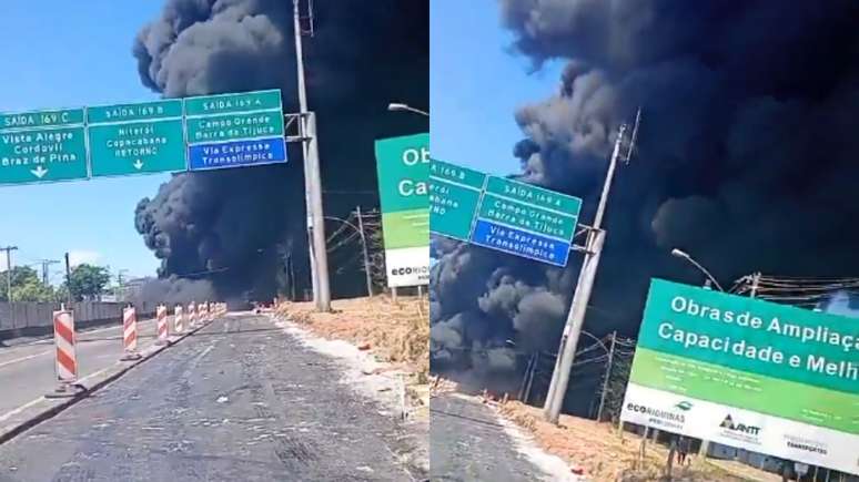 Caminh&atilde;o pega fogo no RJ