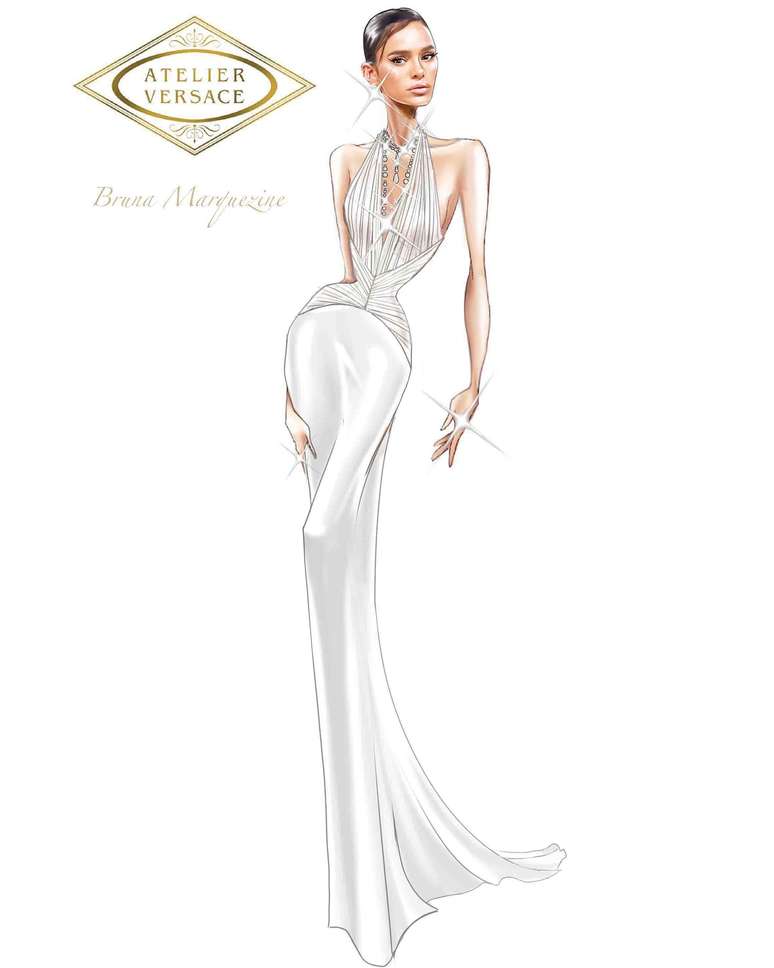 Croquis do vestido da Versace desenhado para Bruna Marquezine 