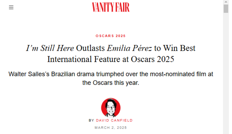 Declaração da revista “Vanity Fair”