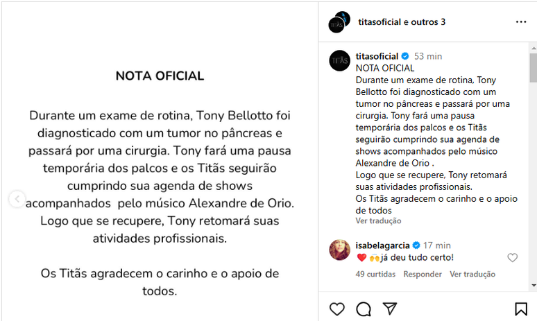 Tony Bellotto, guitarrista dos Titãs, revela estar com câncer no pâncreas