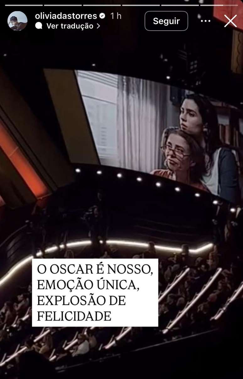 Olívia Torres celebra vitória de 'Ainda Estou Aqui'