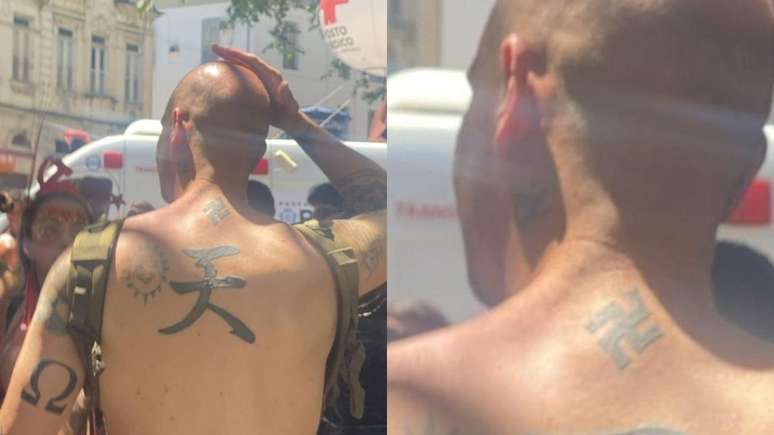 Homem com tatuagem de suástica é agredido em bloco no Rio. 
