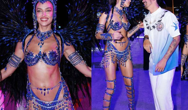 Irina Shayk e ex de Bruna Marquezine se divertem em estreia da modelo na Sapucaí; russa vai desfilar pela Beija-Flor.