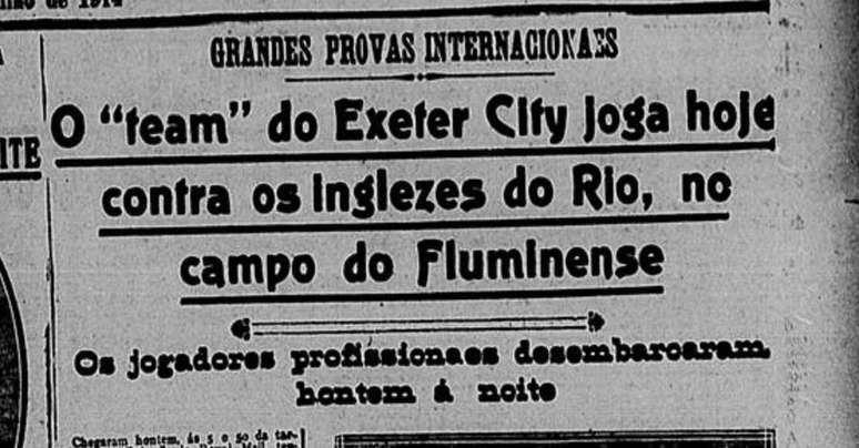 O primeiro jogo do Exeter City no Rio de Janeiro foi contra um combinado de ingleses que moravam na ent&atilde;o capital do Brasil