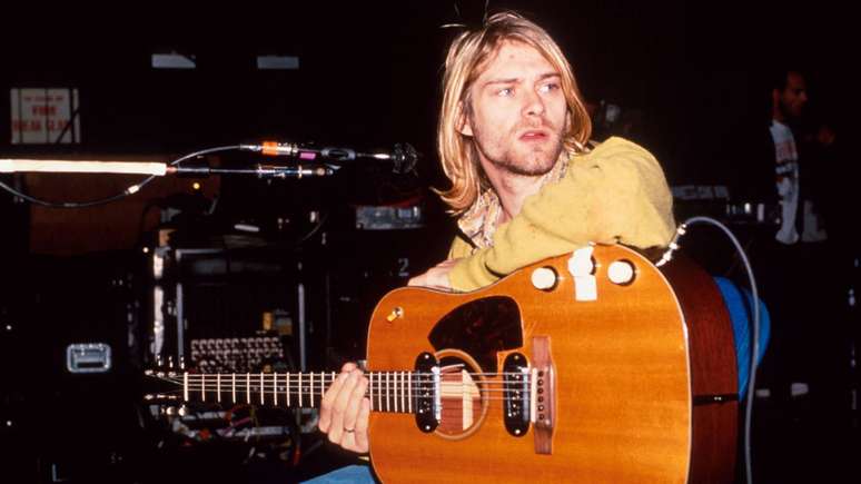 Kurt Cobain, vocalista e guitarrista do Nirvana, nos anos 1990 -