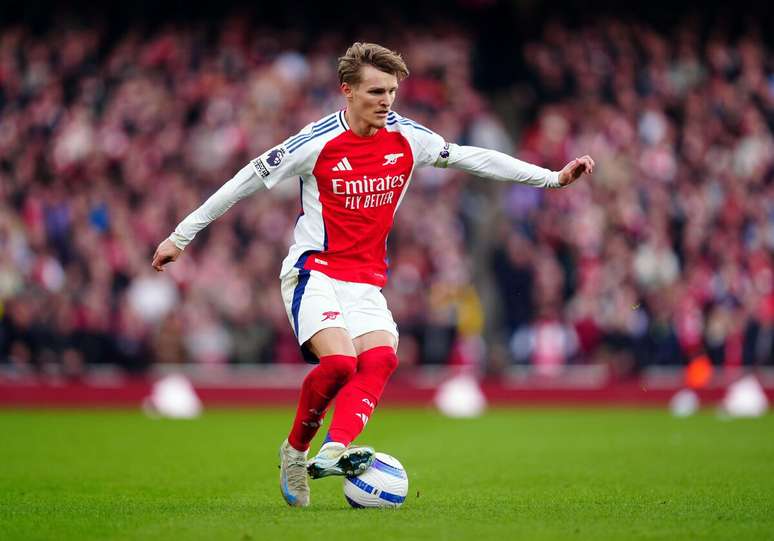 Martin Odegaar (Arsenal) durante jogo contra o West Ham, no dia 22.02.2025  