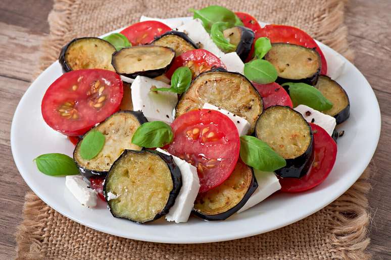 Eggplant salad with cheese and tomato Eggplant salad with cheese and tomato